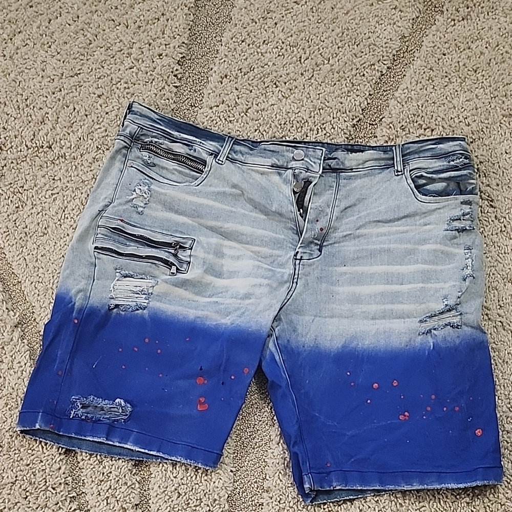 Men's Blue Gradient Distressed Jean Shorts
